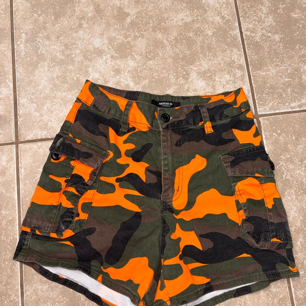 American Bazi Orange Green Black Camo Cargo Shorts